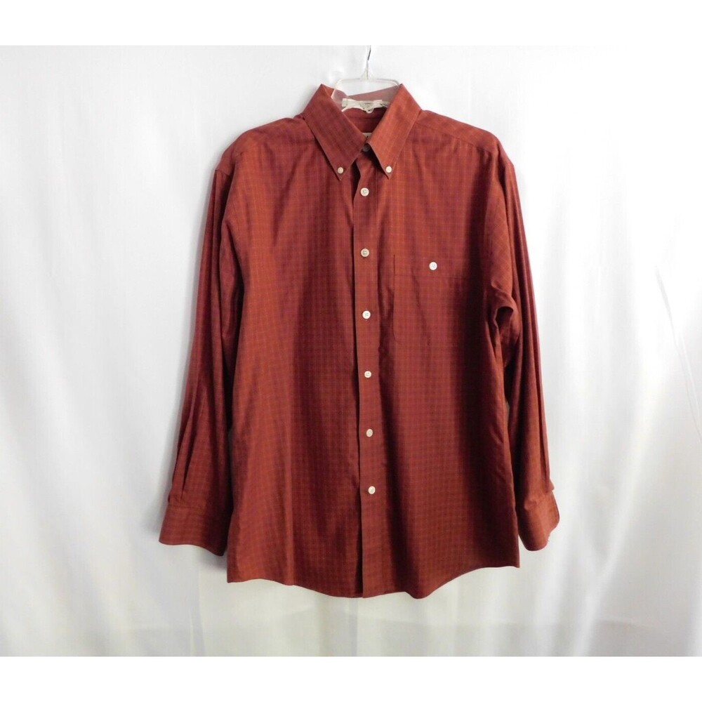 Orvis Button Down Shirt Men's Red Plaid Cotton Dress or Casual Shirt Size Medium